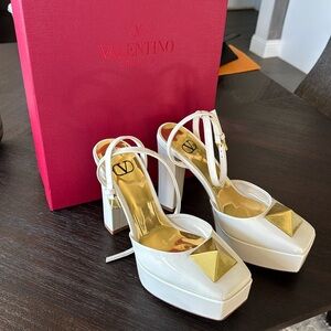 Valentino Garavani White and Gold Platform Shoes